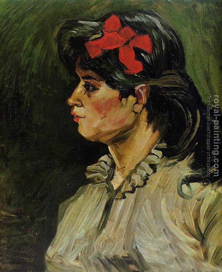 Vincent Van Gogh : Portrait of a Woman with a Scarlet Bow in Her Hair